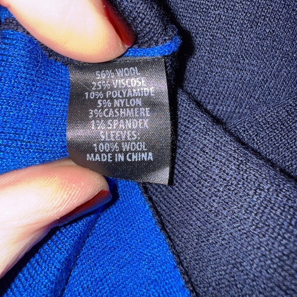 St. John Navy Blue Royal Blue Windowpane Mock Neck Wool Cashmere Knit Sweater S - Picture 4 of 9